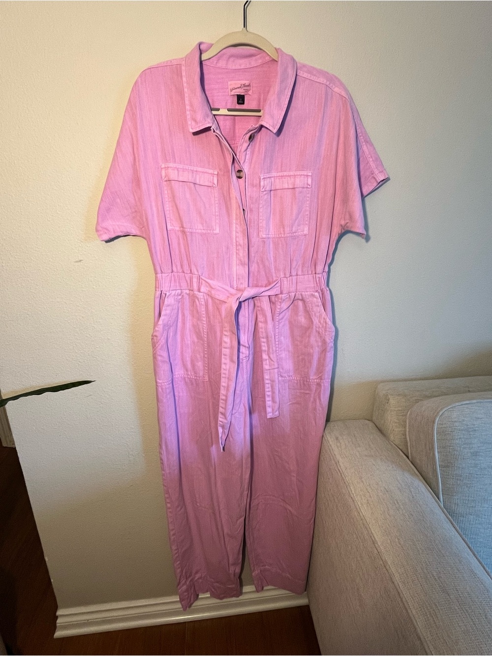 Universal Thread Pink Short-Sleeve Tie-Waist Jumpsuit